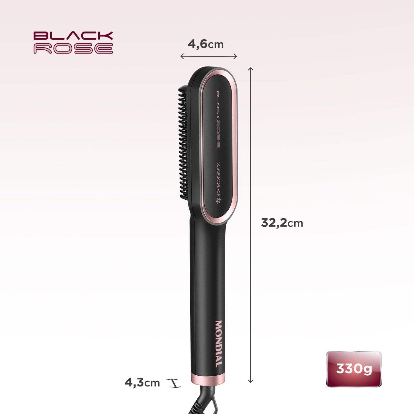 Escova Alisadora Black Rose, Mondial, Preto/Rose, 36W, Bivolt