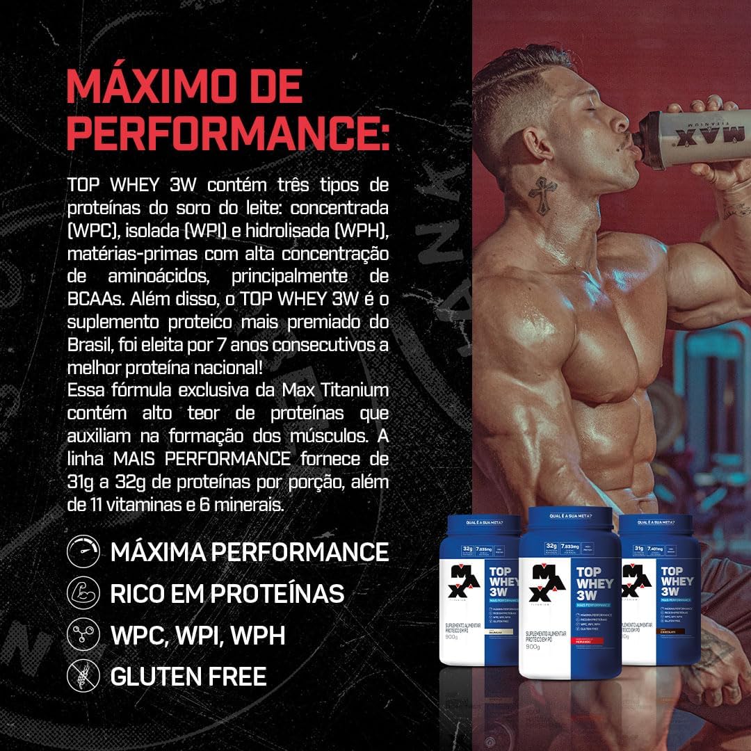 Max Titanium Top Whey 3W Mais Performance 900G Baunilha