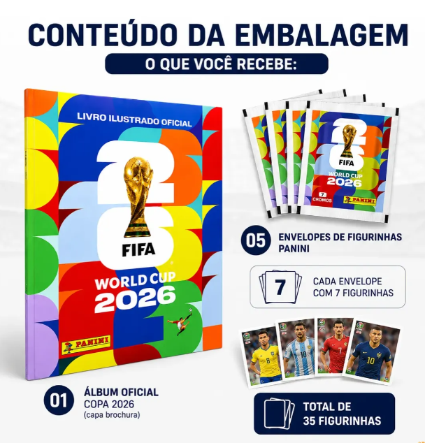 Kit 1 Álbum + 35 Figurinhas Copa Do Mundo Fifa 2026 Panini