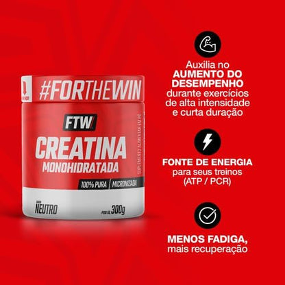 FTW Creatina Monohidratada 100% Pura - Explosão de Energia, Força e Resistência - Absorção Rápida para Ganho de Massa e Performance - Pote 300g