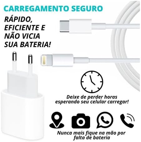 Cabo Usb-C-Lightning + Fonte Carregador 25W Turbo Compatível iPhone X Xr SE 11 12 13 14