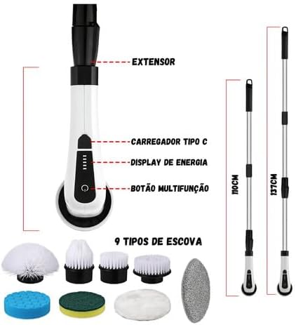 Esfregão Elétrico 9 Em 1 Mop Sem fio - Recarregavel