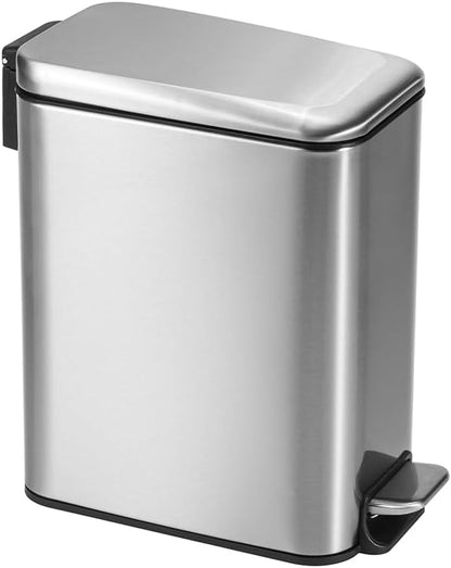 Papelera delgada de acero inoxidable con cierre suave - Rectangular de 5 litros con pedal de acero inoxidable