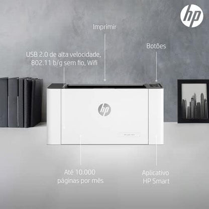 Impressora HP Laser 107w Tecnologia Laser Wi-Fi - Conectividade: USB 2.0 de alta velocidade