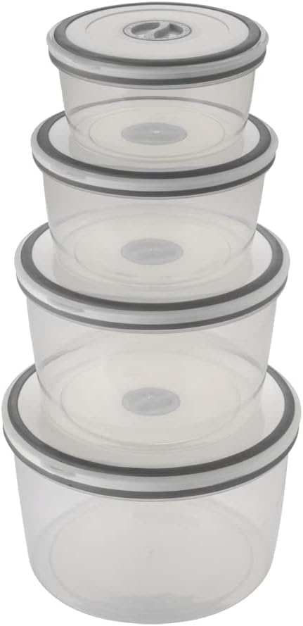 Electrolux - Kit Potes de Plástico Hermético, Redondo, Transparente/Branco, 4 unidades