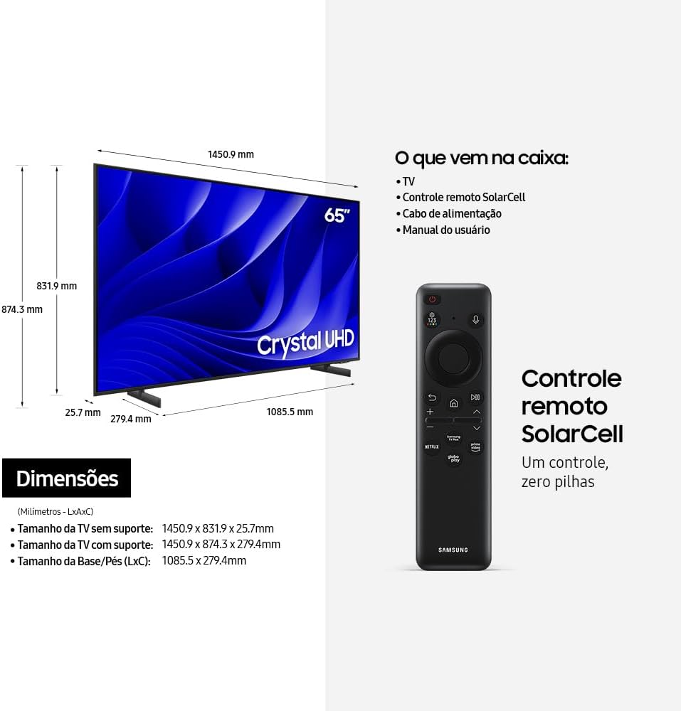 Samsung Smart TV 65" Crystal UHD 4K 65DU8000 - Painel Dynamic Crystal Color, Gaming Hub