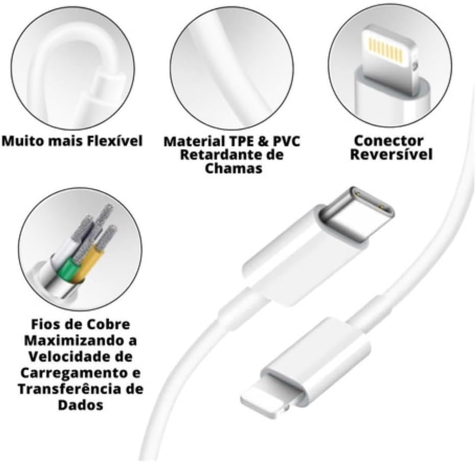 Cabo Usb-C-Lightning + Fonte Carregador 25W Turbo Compatível iPhone X Xr SE 11 12 13 14