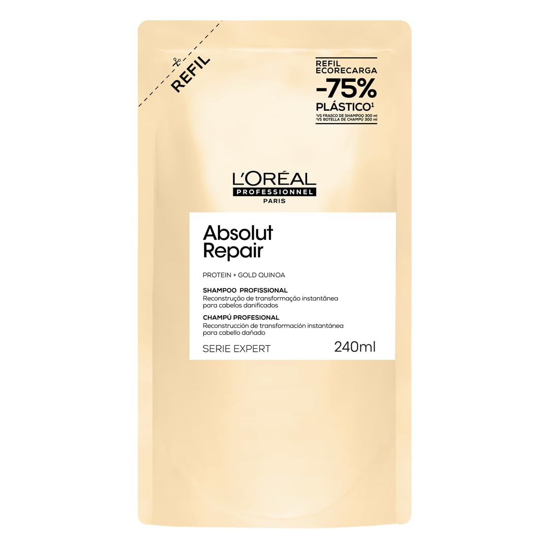 L’Oréal Professionnel | Absolut Repair Shampoo Refil | Com Proteína e Quinoa Dourada para cabelos danificados e secos | SERIE EXPERT | 240ml