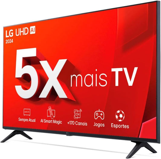 Smart TV 4K 43" LG UHD 43UT8000 Processador α5 Ger7 AI Alexa/Chromecast integrado Otimizador de Jogos webOS 24 compatível com Controle Smart Magic