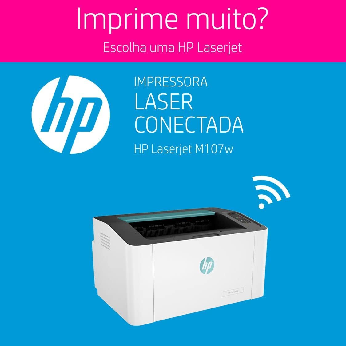 Impressora HP Laser 107w Tecnologia Laser Wi-Fi - Conectividade: USB 2.0 de alta velocidade