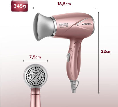 Secador de Cabelos Travel, Mondial, Golden Rose, 1200W, Bivolt