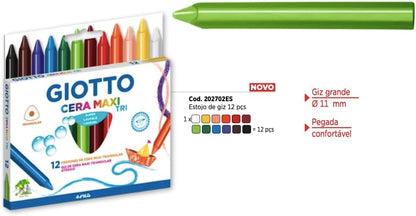 GIOTTO Cera Maxi Tri, Giz de Cera Maxi Triangular em Estojo, 12 Cores