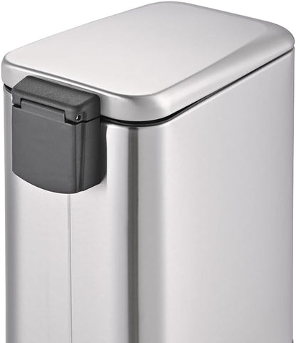 Papelera delgada de acero inoxidable con cierre suave - Rectangular de 5 litros con pedal de acero inoxidable