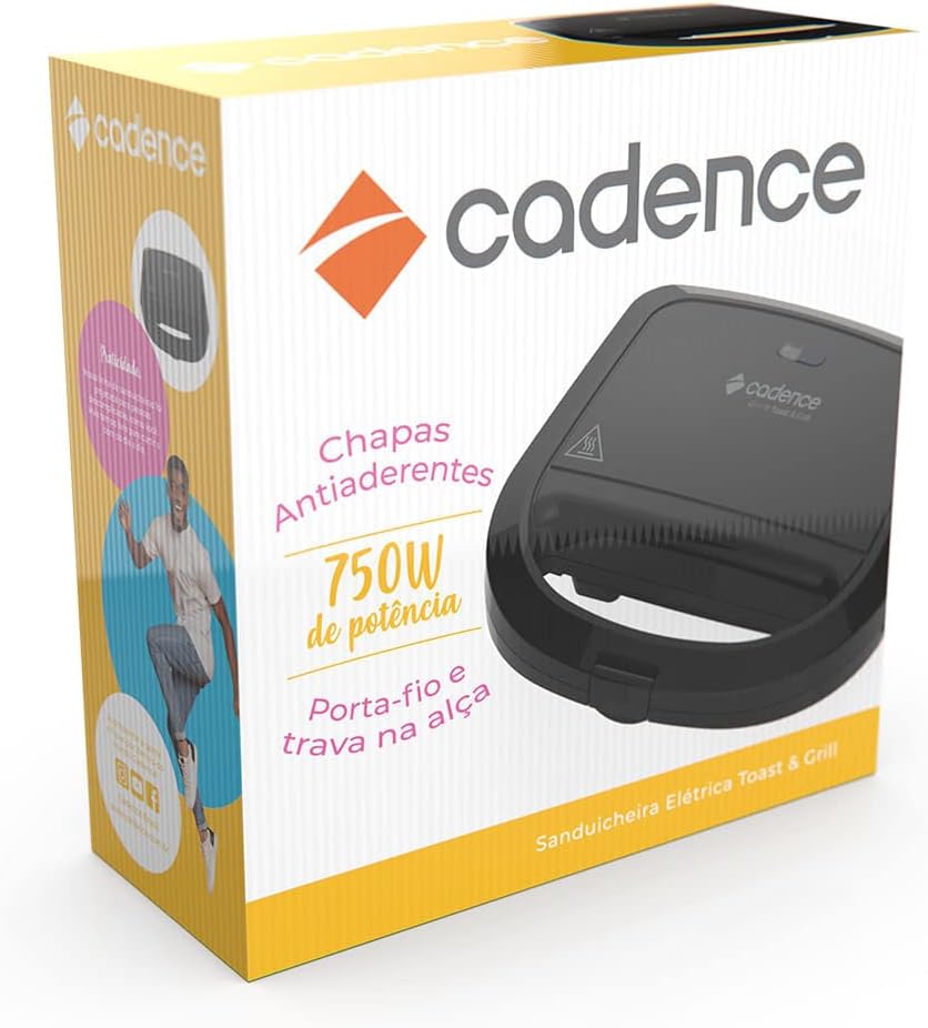 Sandwichera eléctrica Cadence Toast &amp; Grill, negra, 750 W, 220 V, SAN260