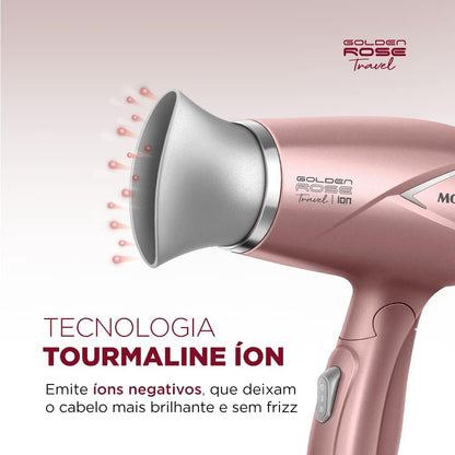 Secador de Cabelos Travel, Mondial, Golden Rose, 1200W, Bivolt