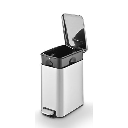 Papelera delgada de acero inoxidable con cierre suave - Rectangular de 5 litros con pedal de acero inoxidable