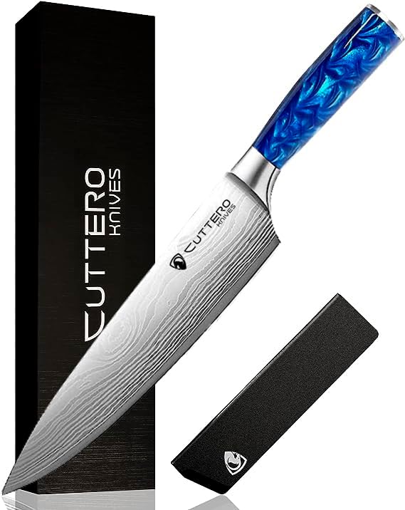 Cutelo Sky Azul 8 Polegadas - Faca do Chef Profissional em Aço Inoxidável: Ferramenta Culinária de Alta Precisão