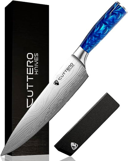 Cutelo Sky Azul 8 Polegadas - Faca do Chef Profissional em Aço Inoxidável: Ferramenta Culinária de Alta Precisão
