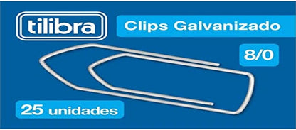 Tilibra - Clips 8/0 Galvanizado 25 Unidades
