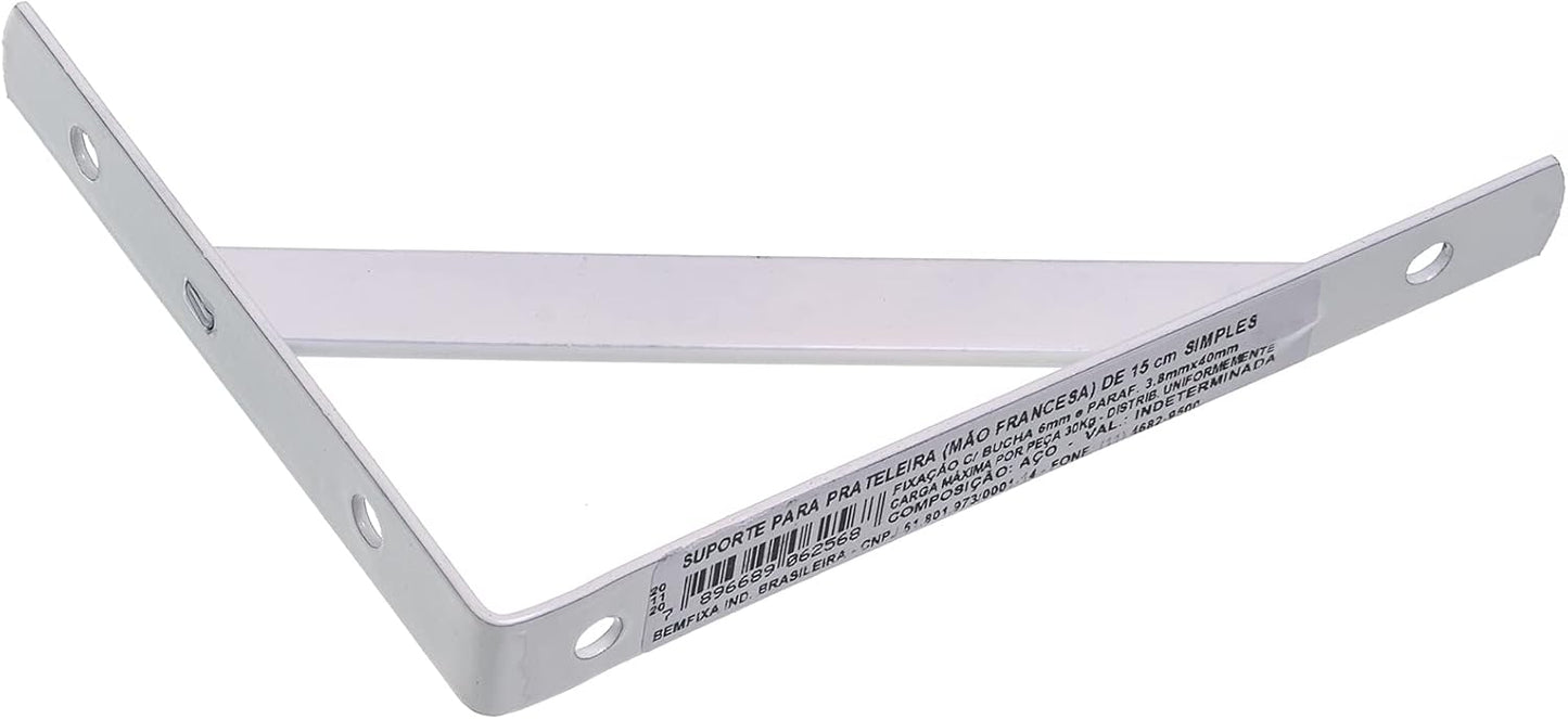 BemFixa Suporte de Alumínio para Prateleira 15cm Branco