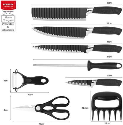 Jogo Faca em Inox Profissional - Kit Churrasco, Conjunto de 08 Peças Gourmet, Azimark