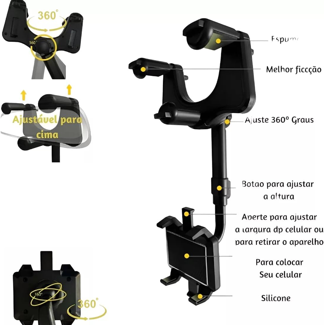 Suporte de Celular Veicular Universal - Trava Automática Giratório 360°