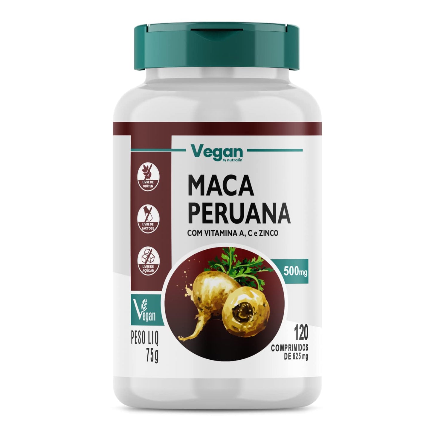 Nutralin Maça Peruana Pura Original 500Mg 120 Comprimidos Vegano