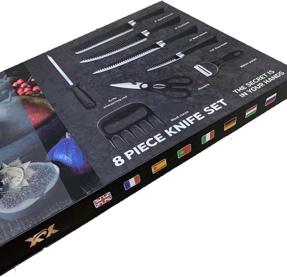Jogo Faca em Inox Profissional - Kit Churrasco, Conjunto de 08 Peças Gourmet, Azimark
