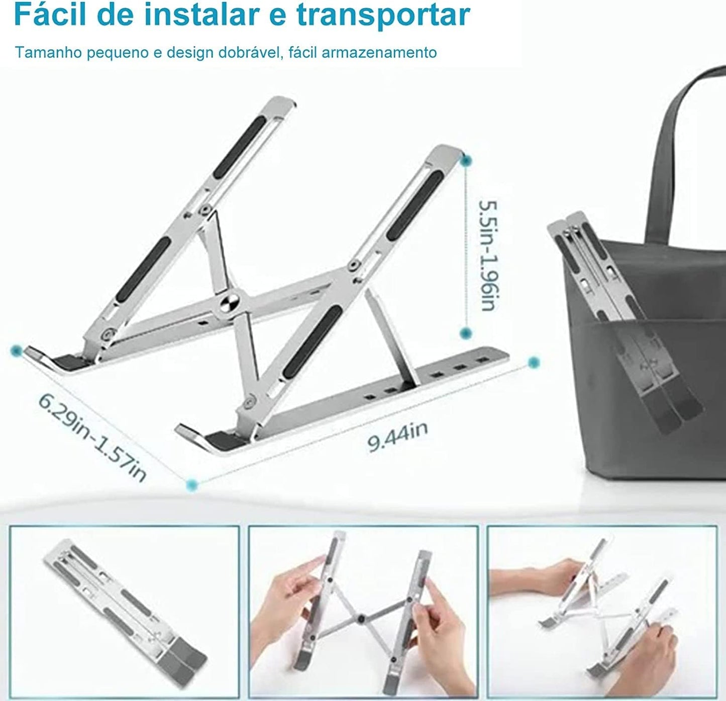 Suporte De Notebook De Alumínio Ajustável Para Notebook De 6 Ângulos Ajustável De Alumínio Dobrável E Ergonômico Para Desktop Portátil Compatível Com Macbook, Ipad, Hp, Dell, Lenovo 10-17 Polegadas