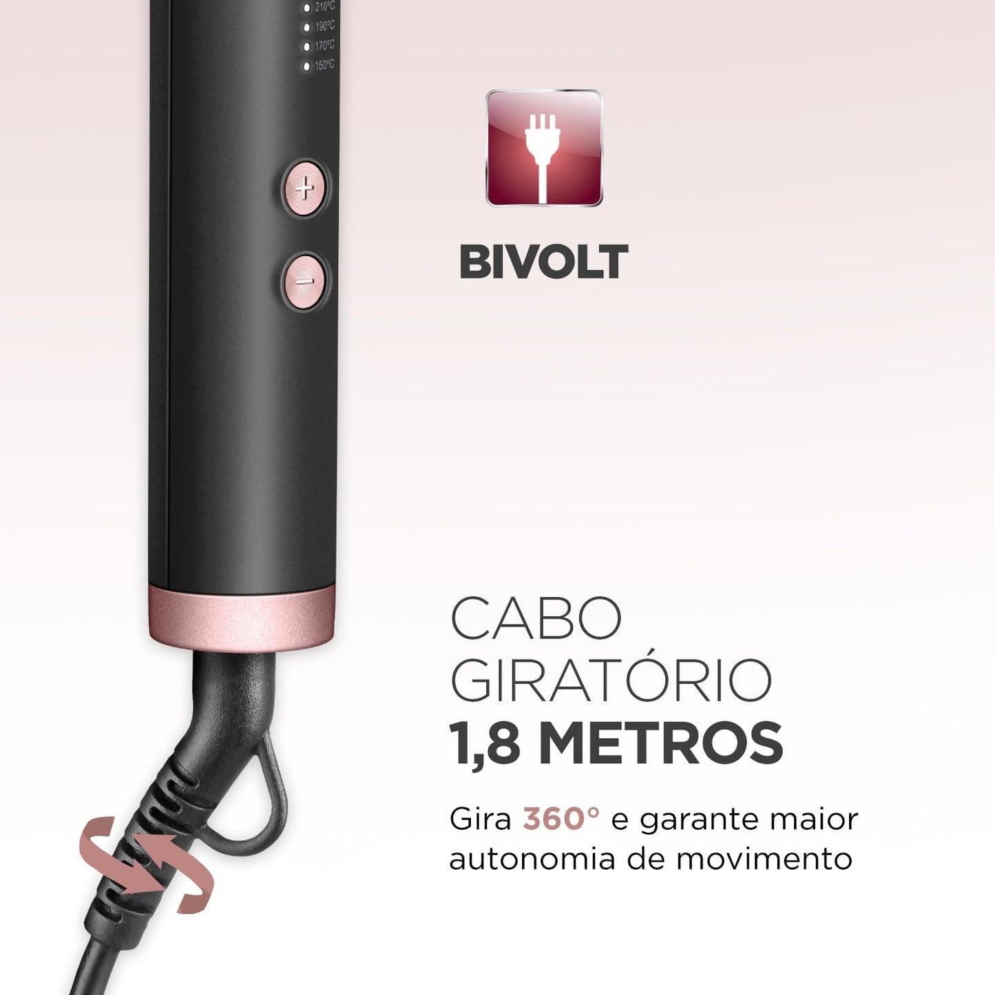 Cepillo alisador Black Rose, Mondial, Negro/Rosa, 36 W, Bivolt