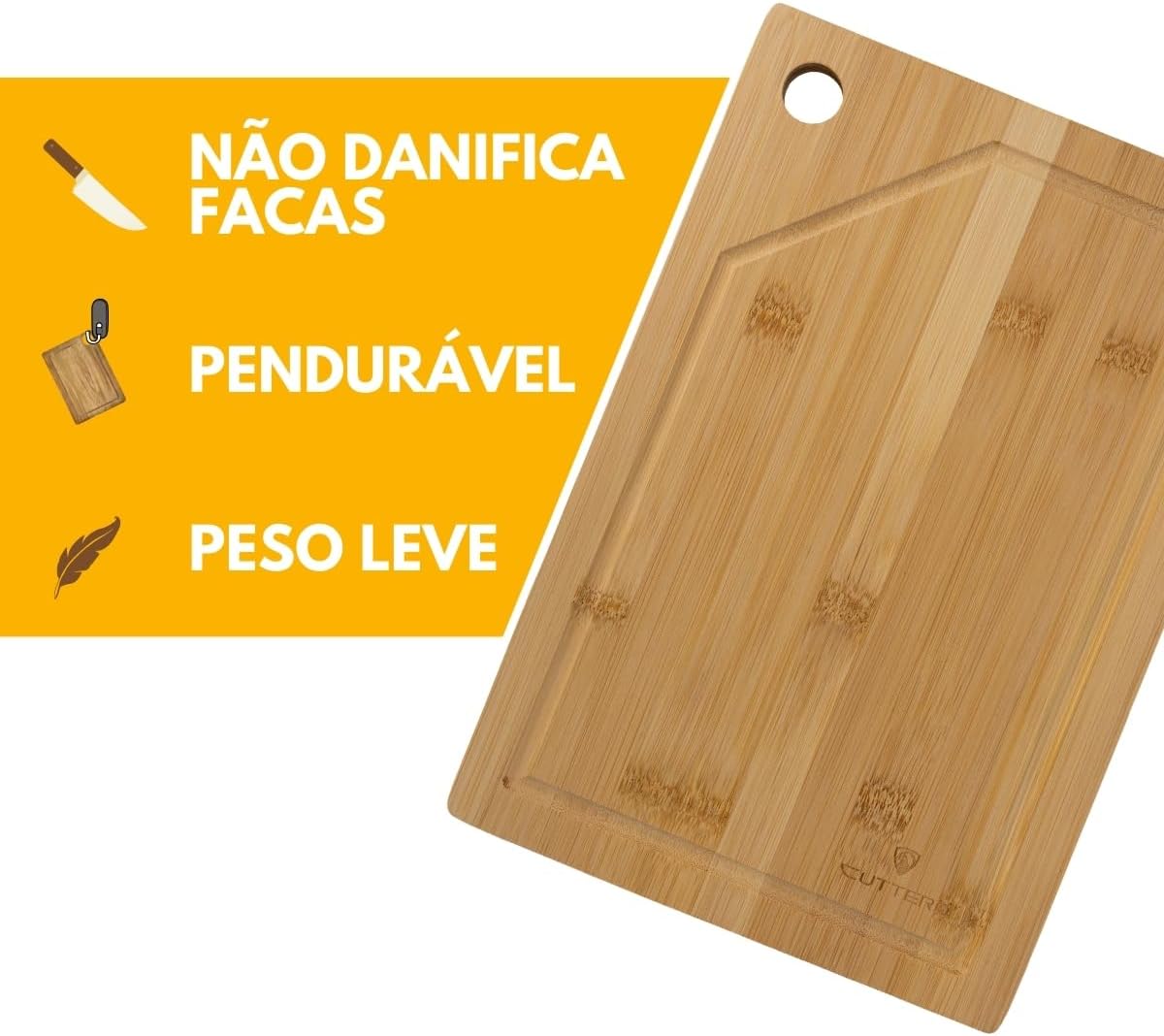 Faca do Chef - Cutelo Sky - Aço Inoxidável - 8 Polegadas (kit faca com tabua de corte)