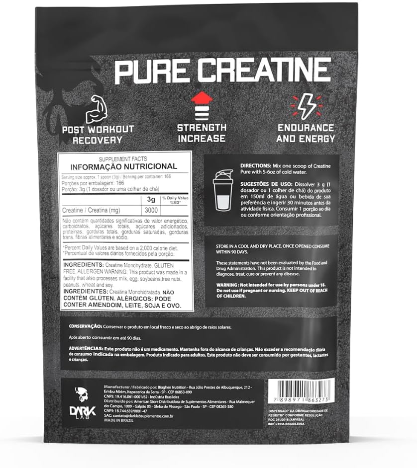Creatina Pura Refil 500G Monohidratada Dark Lab