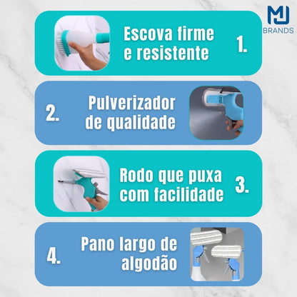 Limpador com Rodo e Spray, Ferramenta 4 em 1 para Limpeza de Vidros, Espelhos, Azulejos