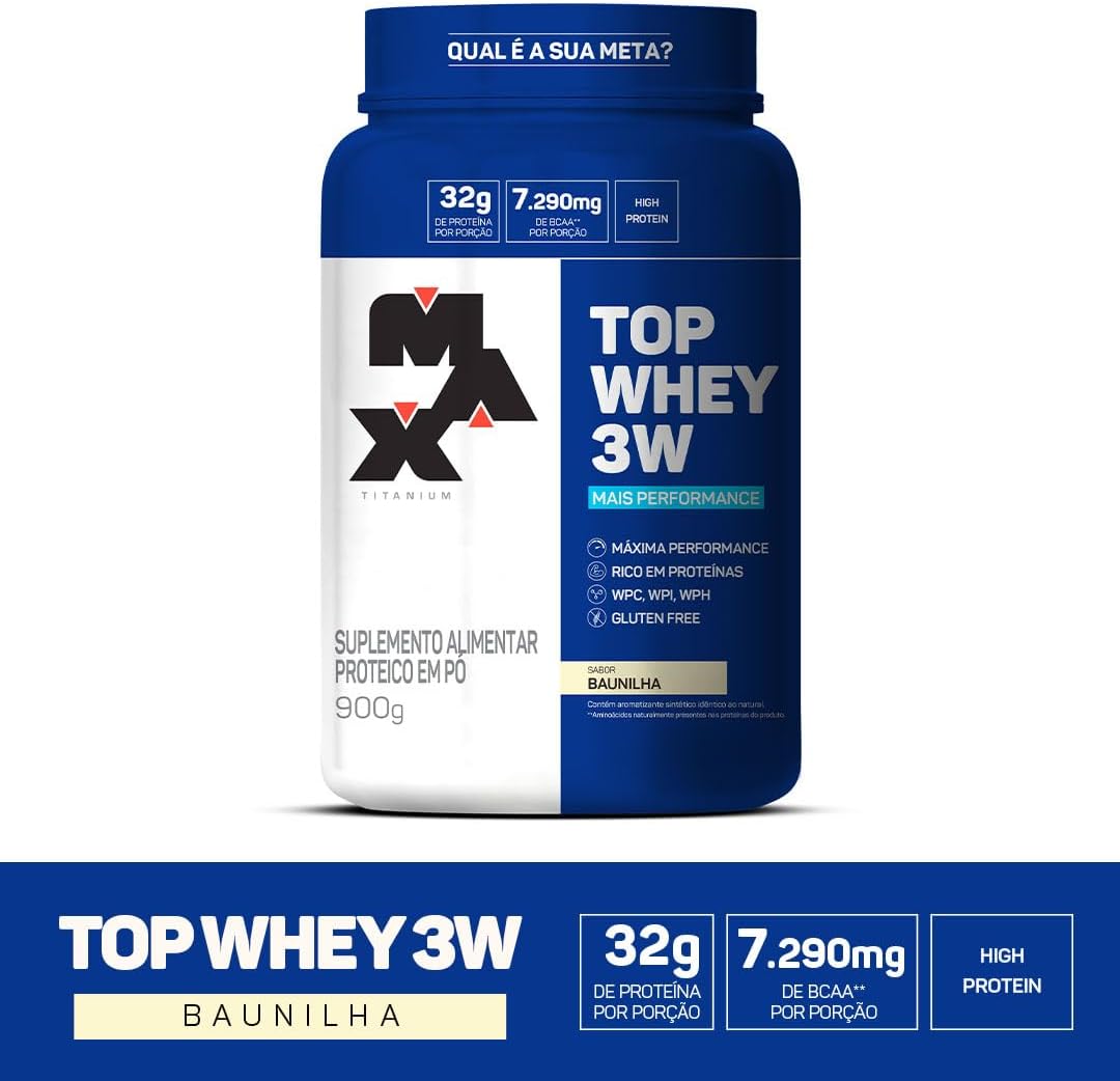 Max Titanium Top Whey 3W Mais Performance 900G Baunilha