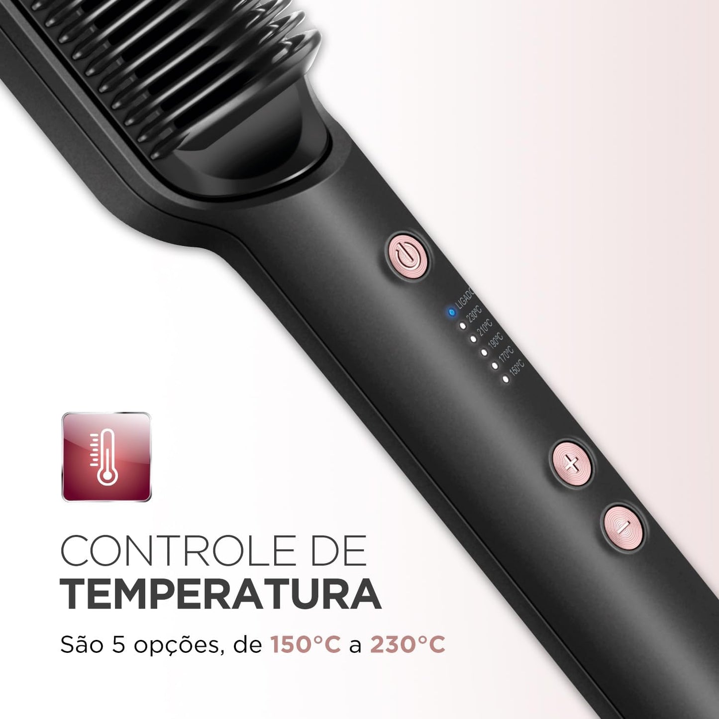 Cepillo alisador Black Rose, Mondial, Negro/Rosa, 36 W, Bivolt