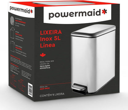 Papelera delgada de acero inoxidable con cierre suave - Rectangular de 5 litros con pedal de acero inoxidable