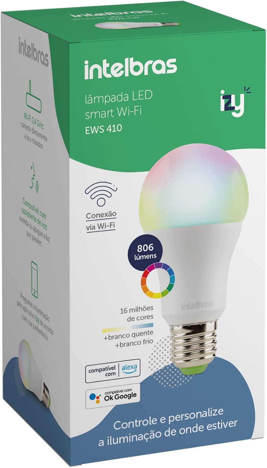 Bombilla inteligente EWS 410 con 16 millones de colores compatible con Wi-Fi y Alexa Intelbras