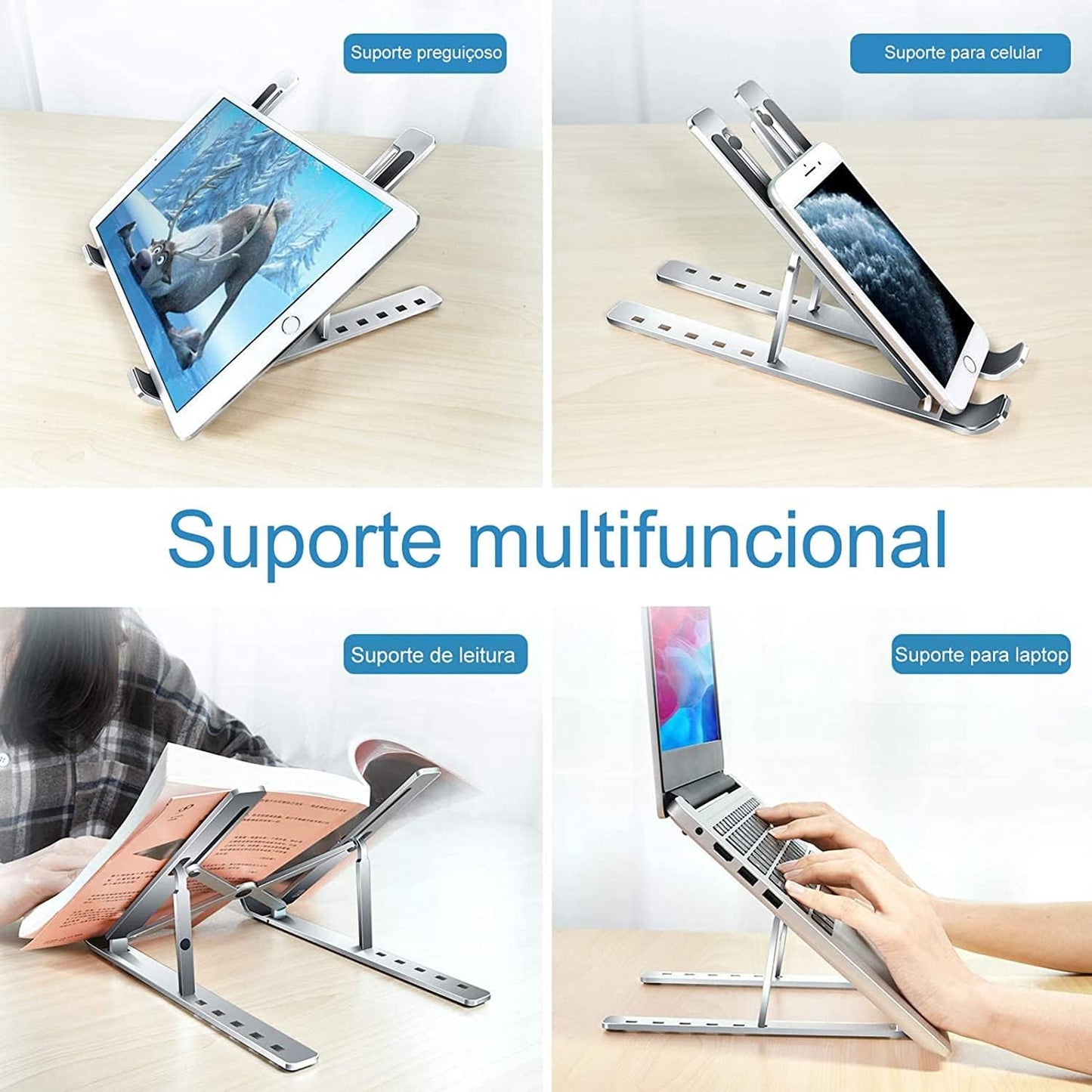 Suporte De Notebook De Alumínio Ajustável Para Notebook De 6 Ângulos Ajustável De Alumínio Dobrável E Ergonômico Para Desktop Portátil Compatível Com Macbook, Ipad, Hp, Dell, Lenovo 10-17 Polegadas