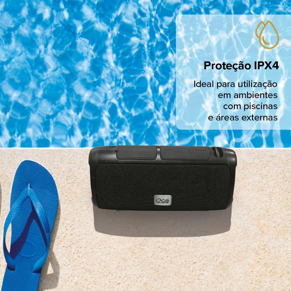 I2GO, Caixa De Som Bluetooth 3 Angle Sound. 12W RMS, Resistente à Água, Preto