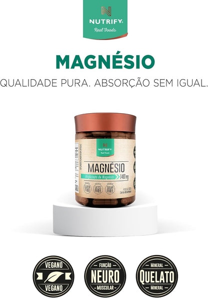 Nutrify - Magnésio 1400mg - Multivitamínico, Sem Glúten, Sem Lactose, Sem Açúcar - 60 Cápsulas
