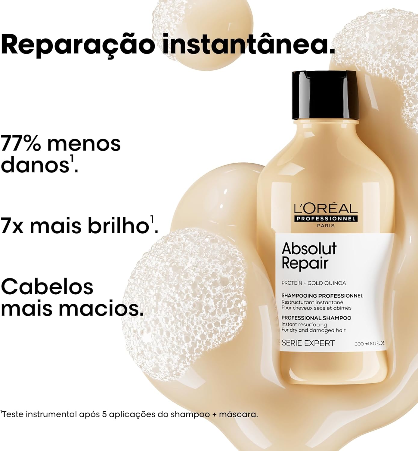 L’Oréal Professionnel | Absolut Repair Shampoo Refil | Com Proteína e Quinoa Dourada para cabelos danificados e secos | SERIE EXPERT | 240ml