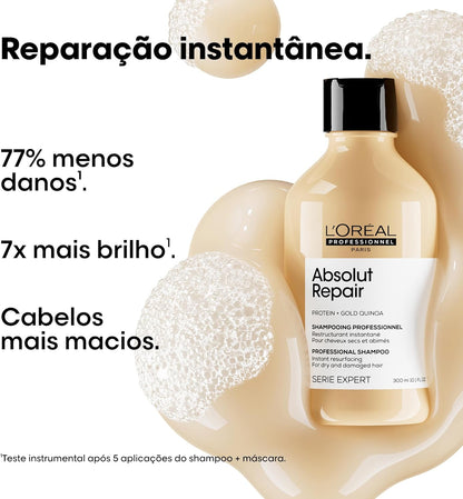 L’Oréal Professionnel | Absolut Repair Shampoo Refil | Com Proteína e Quinoa Dourada para cabelos danificados e secos | SERIE EXPERT | 240ml