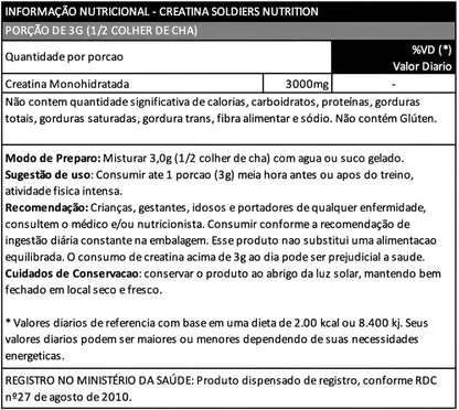Creatina Monohidratada 500g - 100% Pura Importada - Soldiers Nutrition