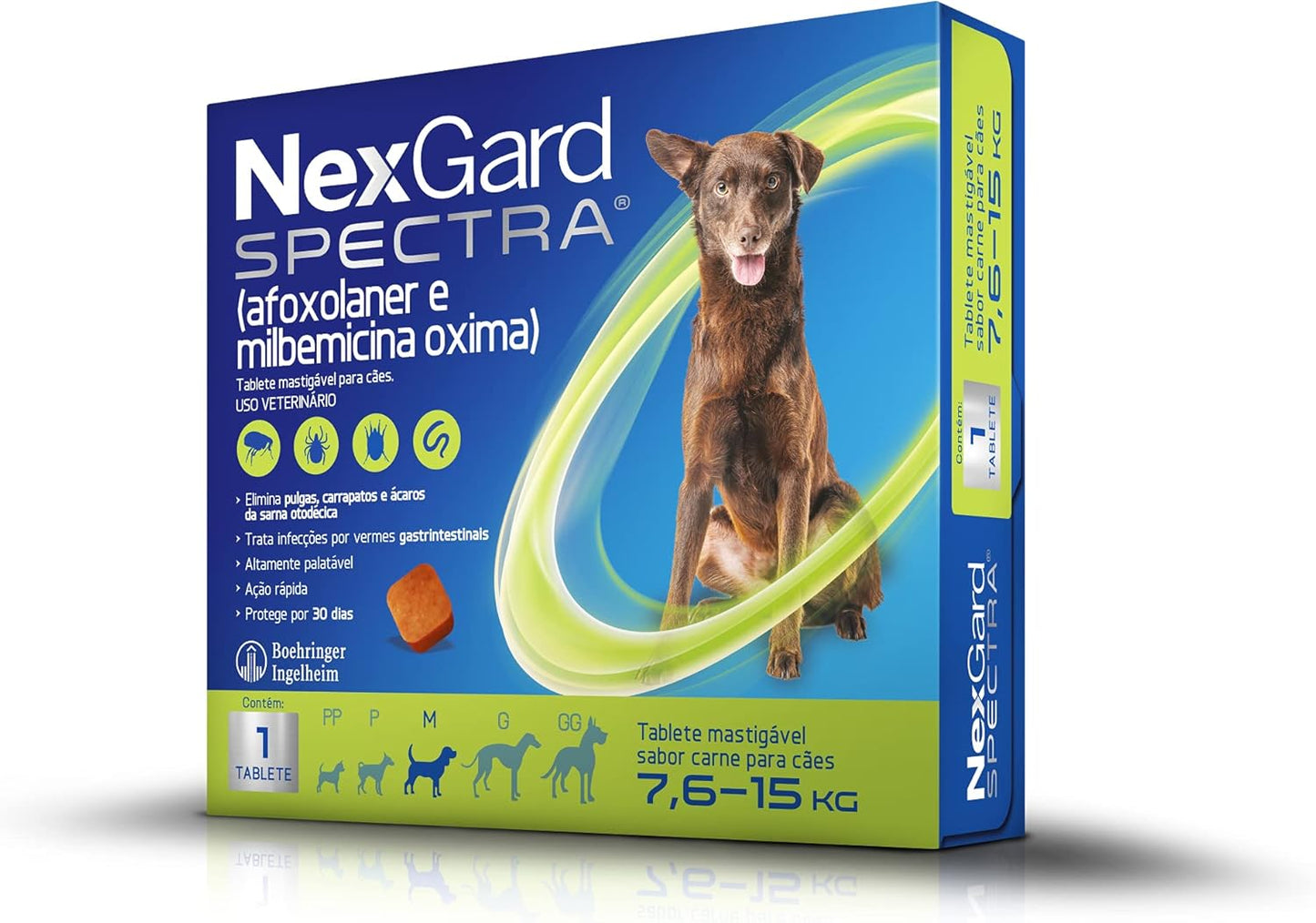 NexGard Spectra Antipulgas e Carrapatos e Vermífugo para Cães de 7,6 a 15kg - 1 tablete