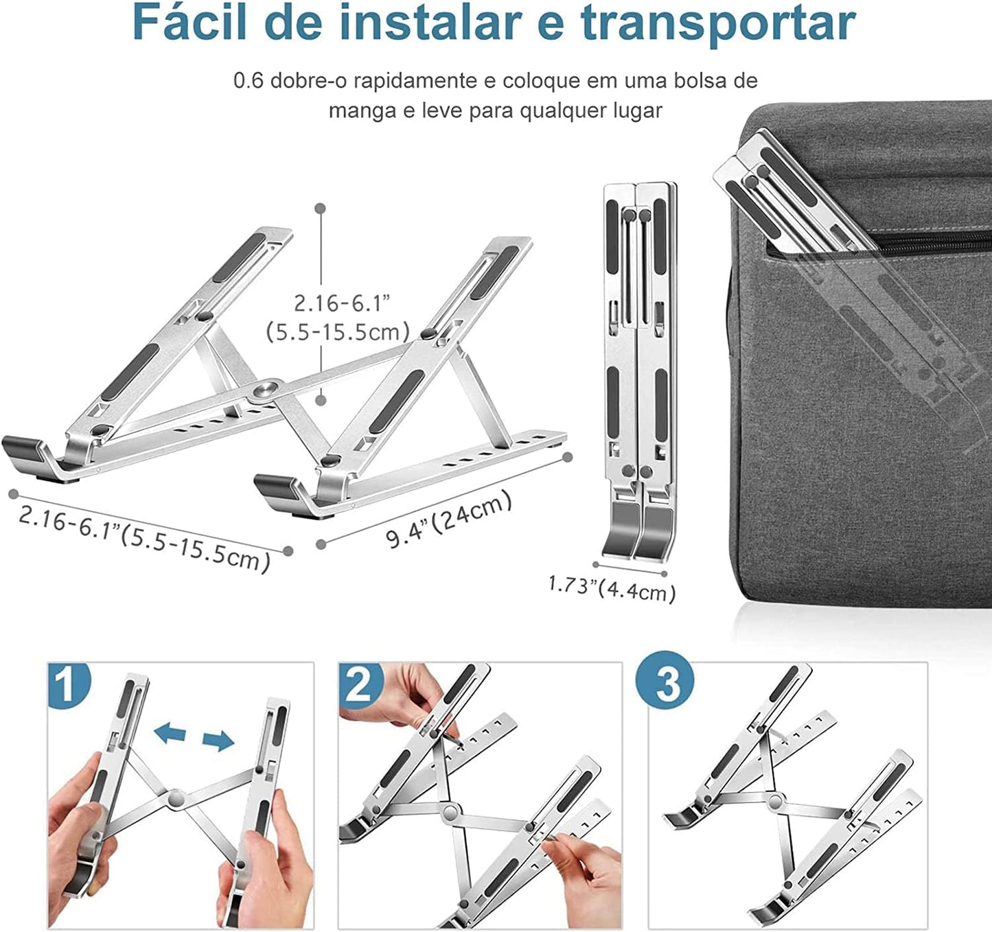 Suporte De Notebook De Alumínio Ajustável Para Notebook De 6 Ângulos Ajustável De Alumínio Dobrável E Ergonômico Para Desktop Portátil Compatível Com Macbook, Ipad, Hp, Dell, Lenovo 10-17 Polegadas