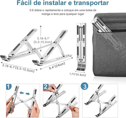 Suporte De Notebook De Alumínio Ajustável Para Notebook De 6 Ângulos Ajustável De Alumínio Dobrável E Ergonômico Para Desktop Portátil Compatível Com Macbook, Ipad, Hp, Dell, Lenovo 10-17 Polegadas