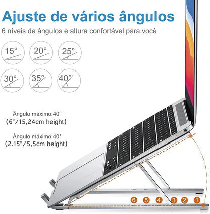 Suporte De Notebook De Alumínio Ajustável Para Notebook De 6 Ângulos Ajustável De Alumínio Dobrável E Ergonômico Para Desktop Portátil Compatível Com Macbook, Ipad, Hp, Dell, Lenovo 10-17 Polegadas