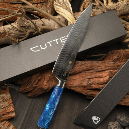 Cutelo Sky Azul 8 Polegadas - Faca do Chef Profissional em Aço Inoxidável: Ferramenta Culinária de Alta Precisão