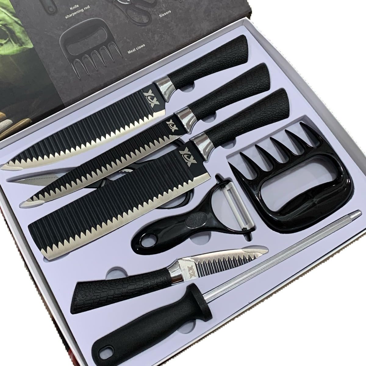 Jogo Faca em Inox Profissional - Kit Churrasco, Conjunto de 08 Peças Gourmet, Azimark