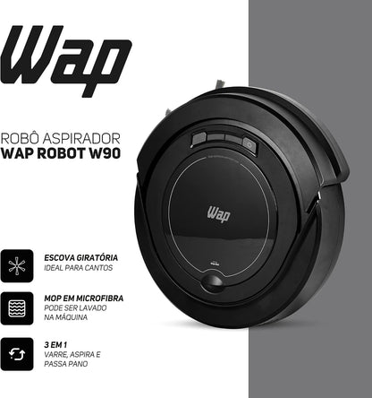 WAP Aspirador de Pó Robô ROBOT W90 3 em 1, Sistema Antiqueda e Rodas Emborrachadas, Bivolt
